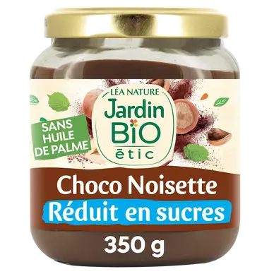 Pâte à tartiner chocolat noisettes allégée en sucre JARDIN BIO 350g