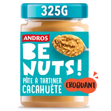 Pâte à tartiner be nuts! cacahuète croquant ANDROS, pot 325g