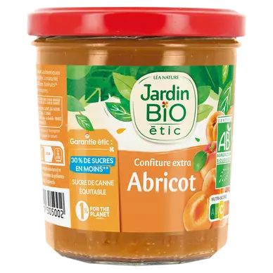 Confiture abricots allégée en sucre bio JARDIN BIO 320g