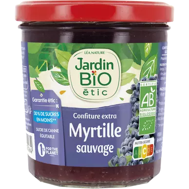 Confiture myrtilles allégée en sucre bio JARDIN BIO 320g