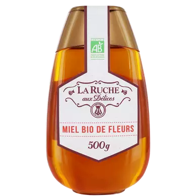 Miel de fleurs biologique LA RUCHE AUX DELICES, flacon de 500g