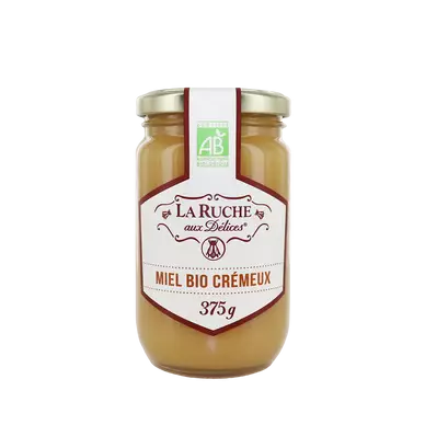 Miel crémeux biologique LA RUCHE AUX DELICES, pot en verre de 375g