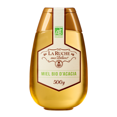 Miel d'acacia biologique LA RUCHE AUX DELICES, squeezer 500g