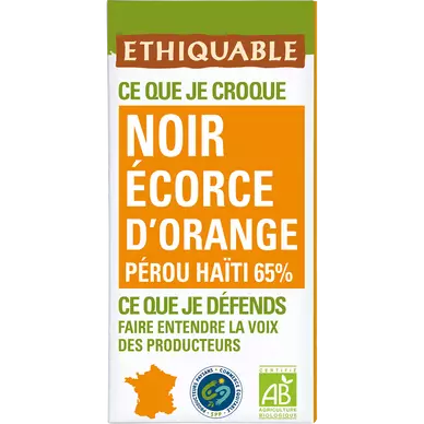 ETHIQUABLE - Chocolat noir écorce orange BIO - la tablette de 100g