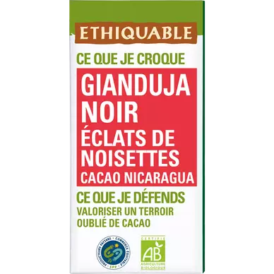 ETHIQUABLE - Chocolat noir Gianduja éclats de noisettes BIO - la tablette de 100g