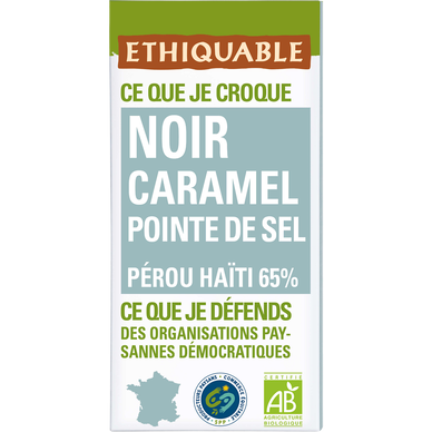 ETHIQUABLE - Chocolat noir caramel pointe de sel BIO - la tablette de100g