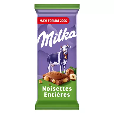 Chocolat au lait et aux noisettes entières MILKA - Tablette de 200g