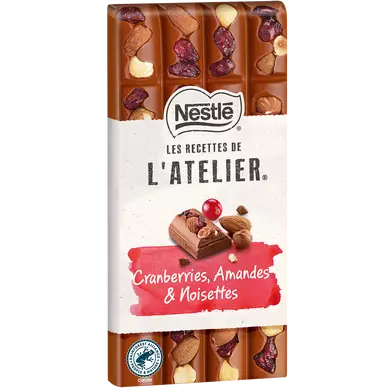 Chocolat lait cranberries amande noisette NESTLE L'ATELIER - Tablette170g