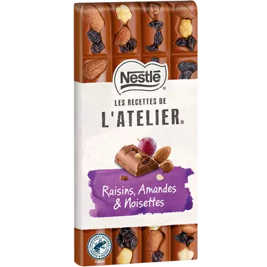 Chocolat lait raisins amandes noisettes NESTLE L'ATELIER - Tablette 170g