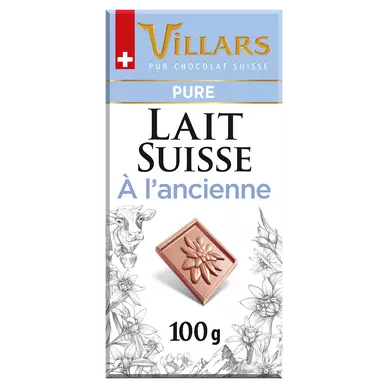 Chocolat au pur lait suisse à l'ancienne VILLARS Tablette de 100g