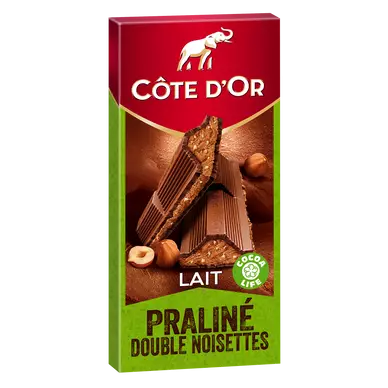 Chocolat au lait fourré au praliné double noisette COTE D'OR - Tablette de 200g