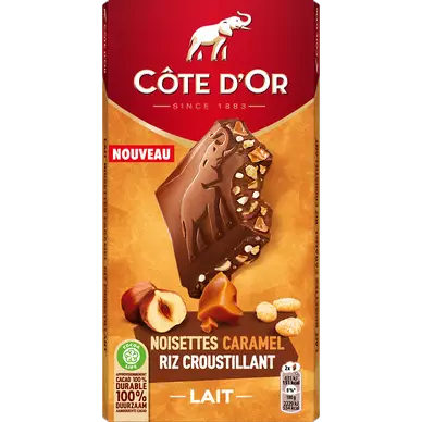 Chocolat Ultra Gourmand lait noisettes caramel riz COTE D'OR - Paquetde 170g