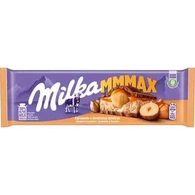 Chocolat au lait noisettes et caramel Mmmax MILKA - Tablette de 180g