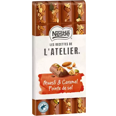 Chocolat lait muesli caramel pointe sel NESTLE L'ATELIER - Tablette 100g