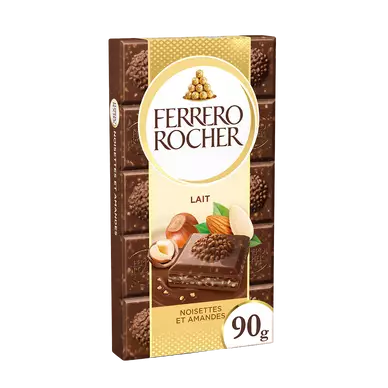 Chocolat au lait noisettes et amandes FERRERO ROCHER, tablette 90g
