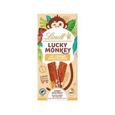 Lucky monkey lait céréales croustillantes LINDT, tablette 100g