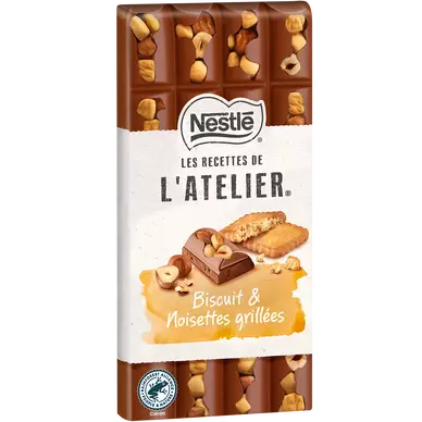Chocolat lait biscuit noisettes grillées NESTLE L'ATELIER - Tablette 170g