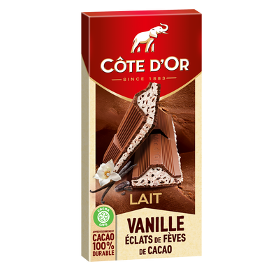 Chocolat lait fourrés vanille éclats fèves de cacao COTE D'OR - Tablette de 192g