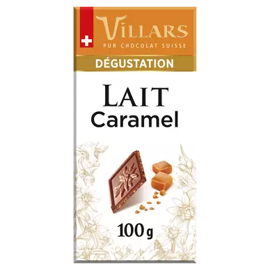 Chocolat au lait Suisse aux éclats de caramel Dégustation, VILLARS, Tablette de 100g