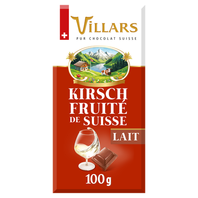 Chocolat au lait à la liqueur de cerise "Larmes de Kirsh", VILLARS, Tablette de 100g