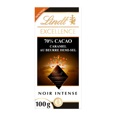 Excellence chocolat noir caramel beurre demi-sel LINDT, tablette 100g