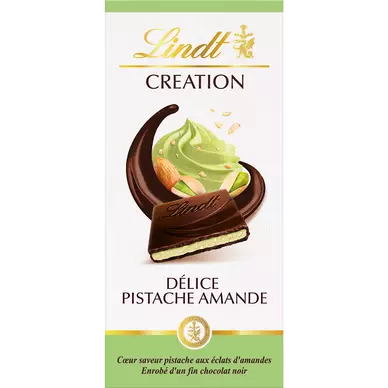 Chocolat noir pistache amande Création délice LINDT Tablette de 150g