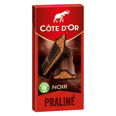 Tablette de chocolat noir fourrée au praliné noisettes COTE D'OR - Tablette de 200g