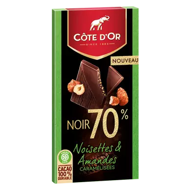 Chocolat noir 70% noisettes et amandes COTE D'OR - Tablette de 100g