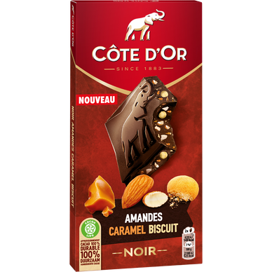 Chocolat Ultra Gourmand noir amandes caramel biscuit COTE D'OR - Paquet de 170g