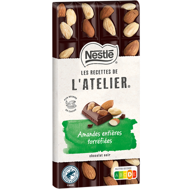 Chocolat noir amandes entières torréfiées NESTLE L'ATELIER - Tablette170g