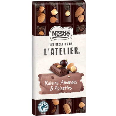 Chocolat noir raisins amandes noisettes NESTLE L'ATELIER - Tablette 170g