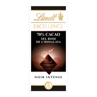 Chocolat noir sel rose de l'himalaya 70% cacao LINDT EXCELLENCE, Tablette de 100g