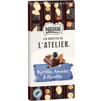 Chocolat noir myrtilles amandes noisettes NESTLE L'ATELIER - Tablette170g