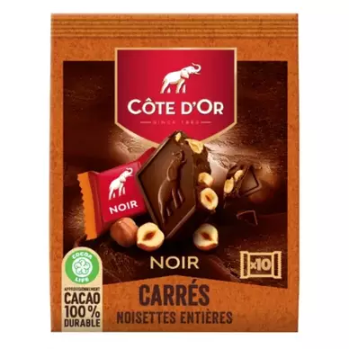 Chocolat noir noisettes entières COTE D'OR - 1 paquet de 10 carrés de200g
