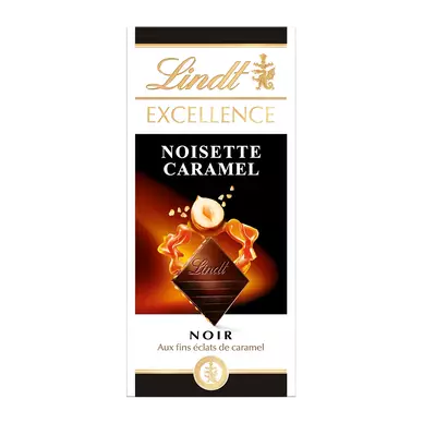 Chocolat noir noisette caramel EXCELLENCE LINDT, Tablette de 100g