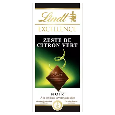 Chocolat noir au zeste de citron vert EXCELLENCE LINDT, Tablette de 100g