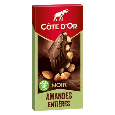 Chocolat noir amandes entières COTE D'OR - Tablette de 180g