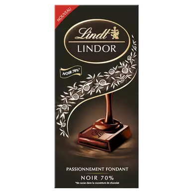 Chocolat Lindor noir 70% LINDT, tablette 145G