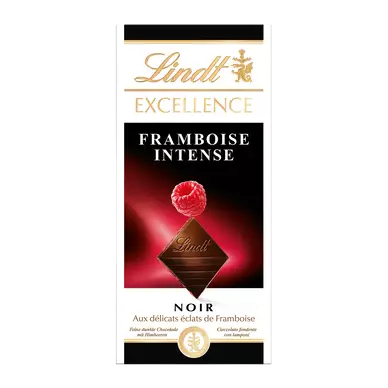 Chocolat noir framboise intense LINDT EXCELLENCE, Tablette de 100g