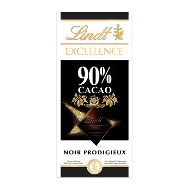 Chocolat noir 90% Excellence LINDT, Tablette de 100g