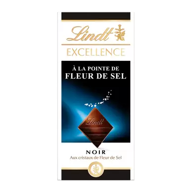 Chocolat noir fleur de sel Excellence LINDT, Tablette de 100g