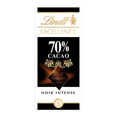 Chocolat noir 70% cacao Excellence LINDT, Tablette de 100g