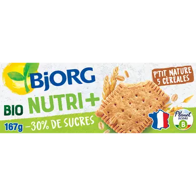 Biscuits Nutri+ P'tit Nature 5 céréales bio BJORG, 167g
