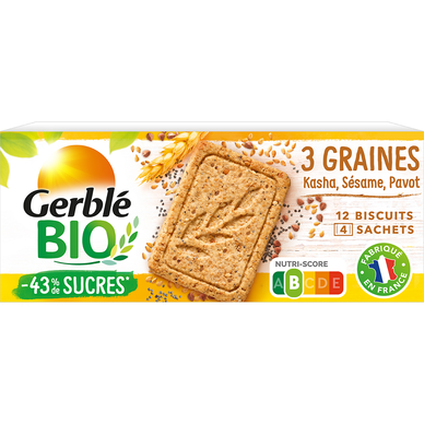 Biscuits 3 graines kasha sésame pavot bio -43% sucre GERBLE 132g