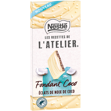 Chocolat blanc fondant coco éclats noix de coco, LES RECETTE DE L'ATELIER, tablette 130g