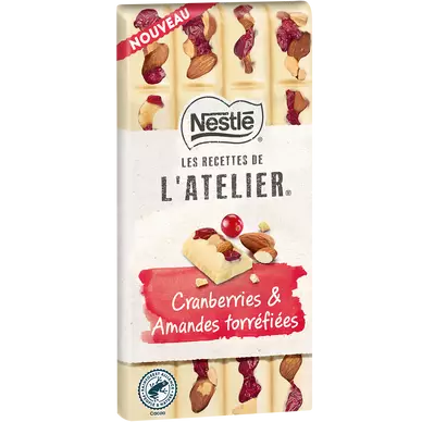 Chocolat blanc cranberries amandes NESTLE L'ATELIER - Tablette 150g