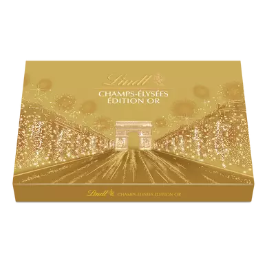 Boite d'assortiment Or Chocolat lait,noir, blanc LINDT CHAMPS-ELYSEES- 468g - 44 Bouchées