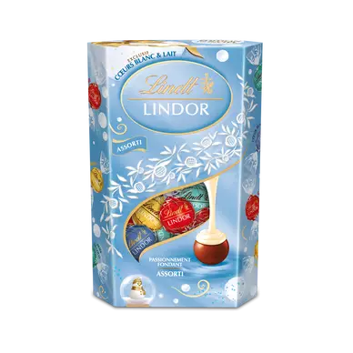 Cornet de boules assortiment chocolat lait, blanc, coco LINDT LINDOR -337g