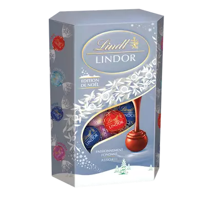 Cornet de boules assortment chocolat lait,noir,caramel LINDT LINDOR -337g