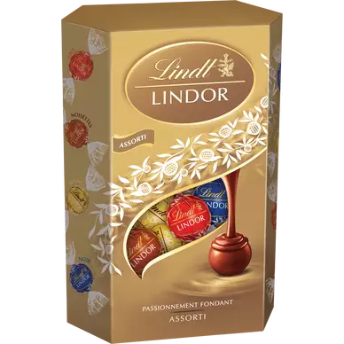 Cornet de boules assortiment chocolat lait, noir, blanc LINDT LINDOR -337g
